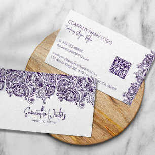 Carte De Visite Elégant cachemire violet sur wedding planner blanc