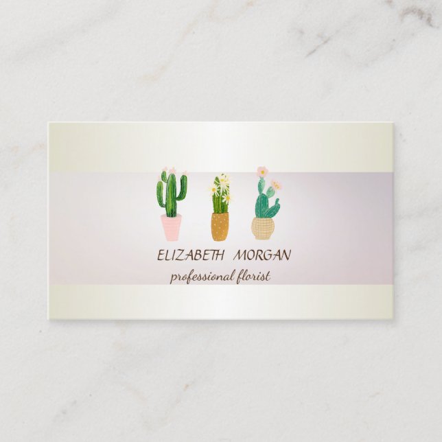 Carte De Visite Élégant Cactus À Bande Chic Plantés Succulents (Devant)