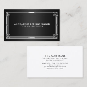 Carte De Visite Elégant cadre Art Déco blanc sur noir