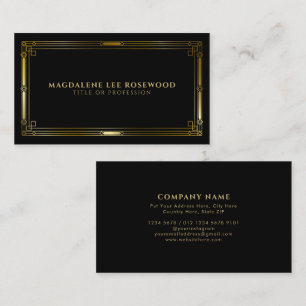 Carte De Visite Elégant cadre Art Déco Or sur noir