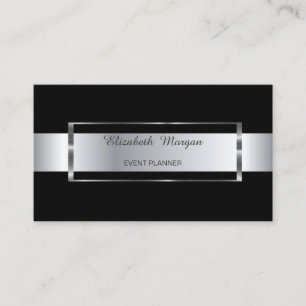 Carte De Visite Elégant cadre Black Stripe Silver tendance