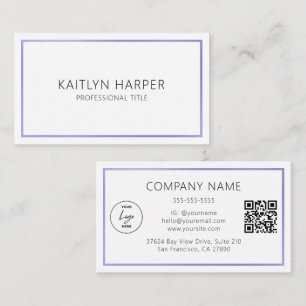 Carte De Visite Élégant cadre de feuille de pourpre Code QR de log