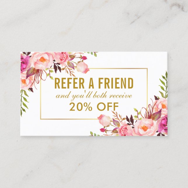 Carte De Visite Élégant cadre d'or rose Floral (Devant)