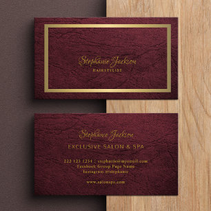Carte De Visite Élégant cadre doré en cuir bordeaux professionnel