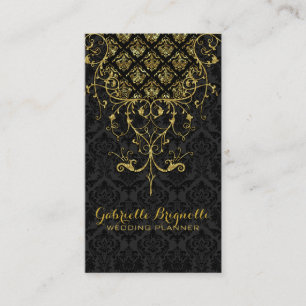 Carte De Visite Elégant cadre en dentelle noire et or