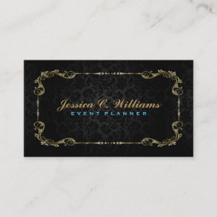 Carte De Visite Elégant cadre Floral Black & Faux Gold