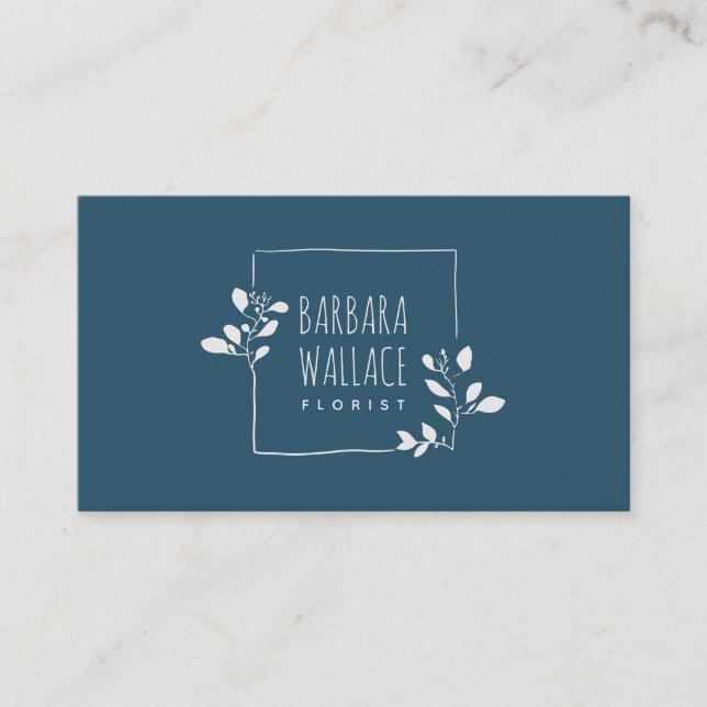 Carte De Visite Elégant cadre floral dessiné à la main bleu minima (Devant)
