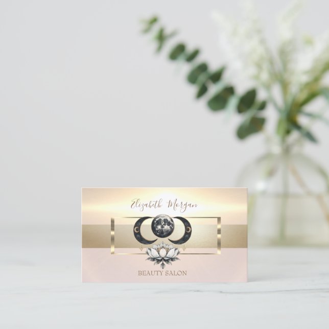 Carte De Visite Élégant cadre moderne Lotus Moon Gold (Debout devant)
