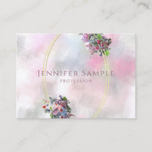 Carte De Visite Elégant cadre or Aquarelle Fleurs Top Abstrait