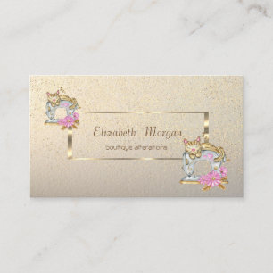 Carte De Visite Elégant Cadre Or, Confetti Machine à coudre Chat