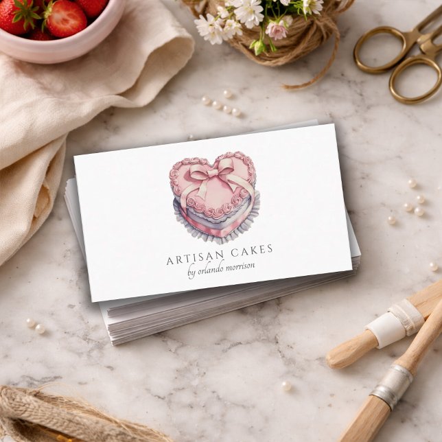 Carte De Visite Elegant Cake Bakery Heart Cake (Créateur téléchargé)