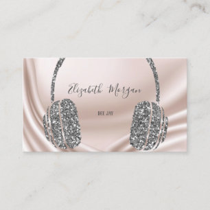 Carte De Visite Élégant casque Parties scintillant argent DJ