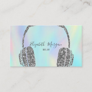 Carte De Visite Élégant casque Parties scintillant argent Holograp