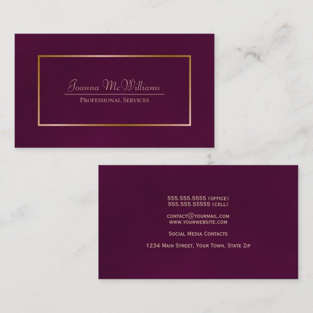 Carte De Visite Elégant Cassis Simple Purple & Gold Professionnel (Devant / Derrière)