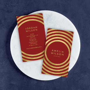 Carte De Visite Elégant Cercles d'or rouge Géométrique Médias soci