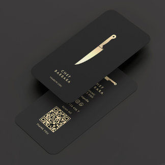 Carte De Visite Elégant Chef Couteau Noir Or Moderne Premium