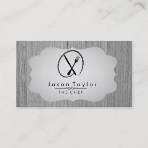 Carte De Visite Élégant Chef Cuisine Rétro Fourche de couteau Gris