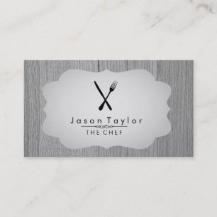 Carte De Visite Élégant Chef Cuisine Rétro Fourche de couteau Gris