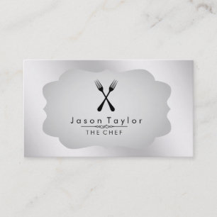 Carte De Visite Elégant chef cuisinier Retro Cross Fork Acier blan