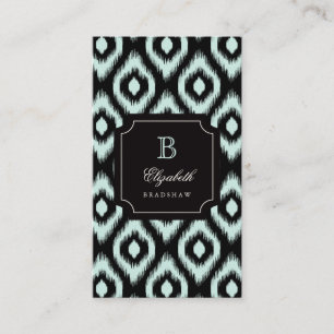 Carte De Visite Élégant Chic Black Mint Diamond Ikat Monogramme