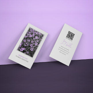 Carte De Visite Élégant chic blanc et violet photo Botanique
