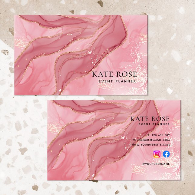 Carte De Visite Elégant Chic Blush Parties scintillant or rose Aqu (Créateur téléchargé)