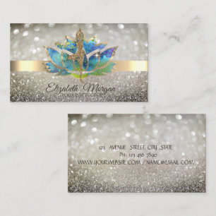 Carte De Visite Elégant Chic Bokeh Gold, Blue Lotus Yoga Girl