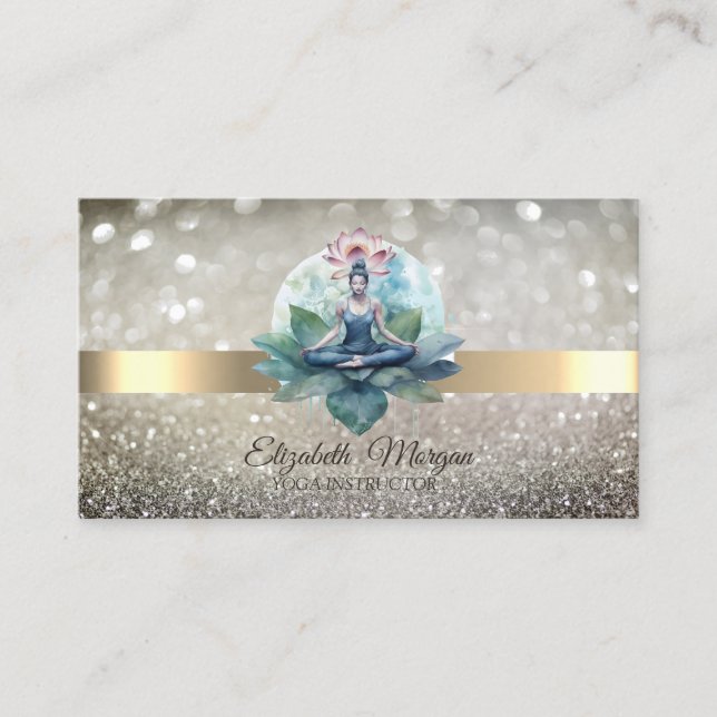 Carte De Visite Élégant Chic Bokeh Lotus Yoga Girl (Devant)