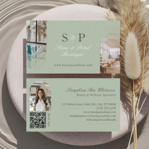 Carte De Visite Élégant Chic Code QR Monogramme Photos d'Arche Élé