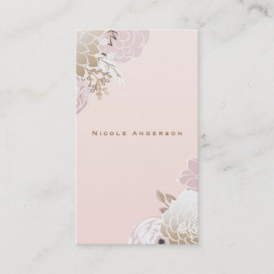 Carte De Visite Élégant Chic Floral Rose et Or Moderne Vintage