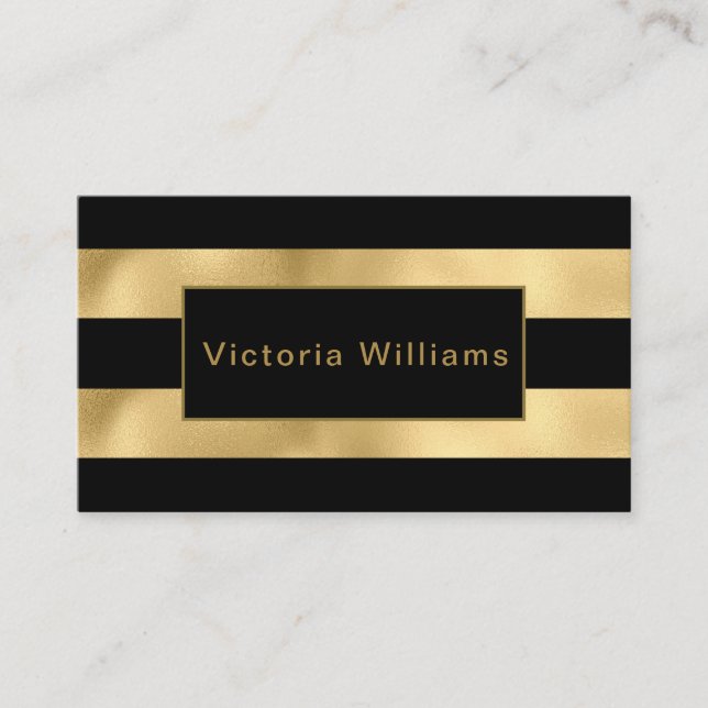 Carte De Visite Elegant Chic Gold et Black Shimmer Foil Stripe (Devant)