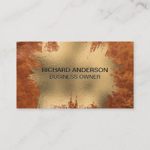 Carte De Visite Elégant Chic Gold Foil Splatter   Cuir Brown