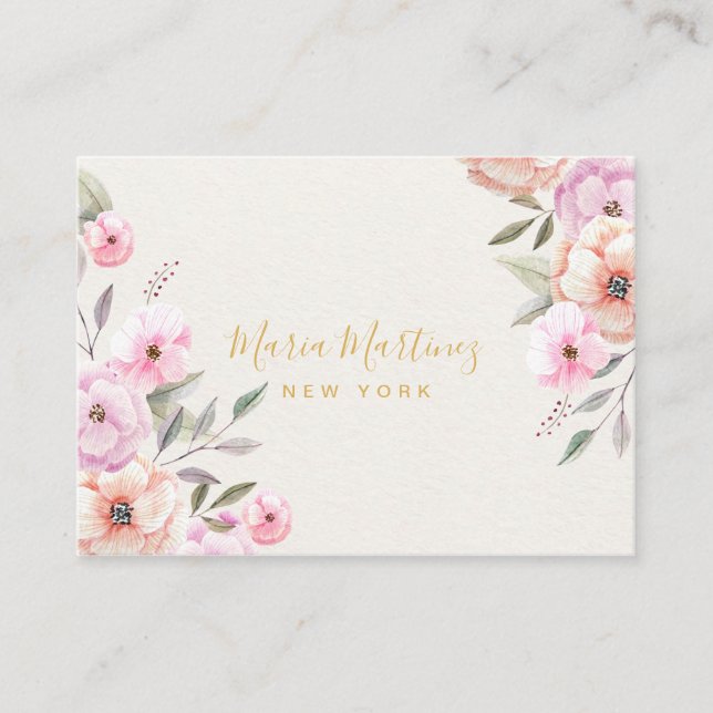 Carte De Visite Elégant Chic Gold Frame Girly Rose Floral (Devant)