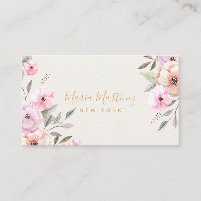Carte De Visite Elégant Chic Gold Frame Girly Rose Floral (Devant)