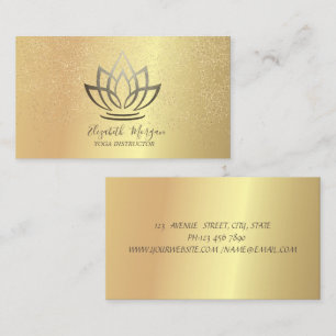 Carte De Visite Élégant Chic Gold Lotus Confetti Yoga Instructeur