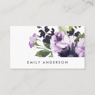 CARTE DE VISITE ÉLÉGANT CHIC LILAC PURPLE ROSE PEONY FLORAL BUNCH