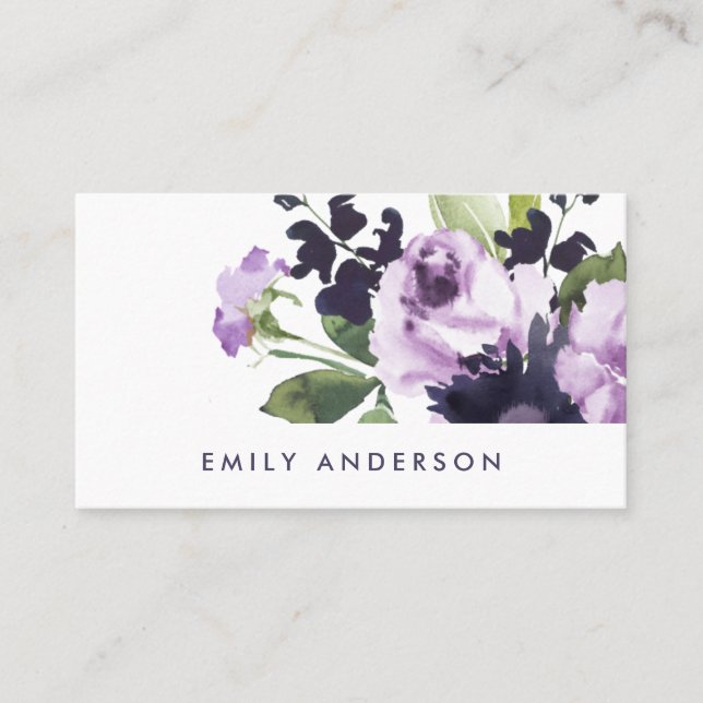 CARTE DE VISITE ÉLÉGANT CHIC LILAC PURPLE ROSE PEONY FLORAL BUNCH (Devant)