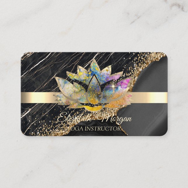 Carte De Visite Élégant Chic Lotus Marbre Noir (Devant)