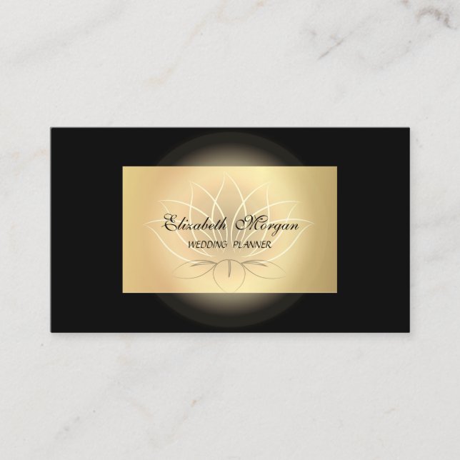 Carte De Visite Élégant Chic Lotus Professional, Faux Gold, Noir (Devant)
