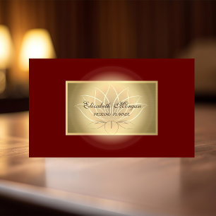 Carte De Visite Élégant Chic Lotus Professionnel, Faux Or, Rouge