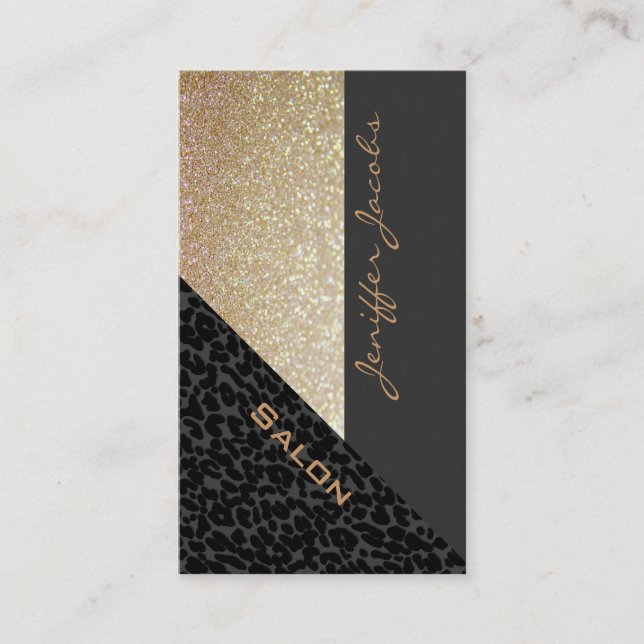 Carte De Visite Élégant chic luxe contemporain léopard glittery (Devant)