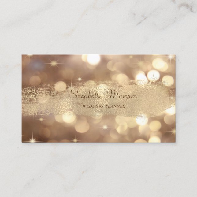 Carte De Visite Élégant Chic Modern Bokeh, Faux Gold Brush Stroke (Devant)