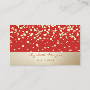 Carte De Visite Élégant Chic, Moderne, Confettis Dorés, Rouge
