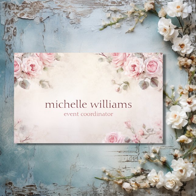 Carte De Visite Élégant Chic Rose Fleurs Floral (Front - Stylish Elegant Shabby Chic Pink Flowers Floral Business Card)