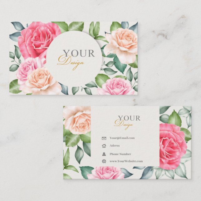 Carte De Visite Élégant Chic rose Floral Personnel (Devant / Derrière)