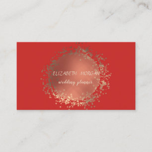 Carte De Visite Élégant Chic, Rouge, Confettis Dorés