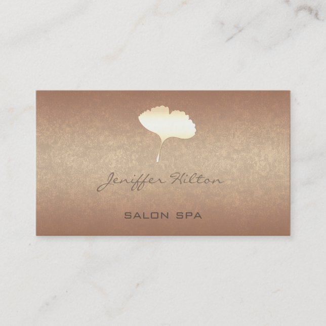 Carte De Visite Élégant chic simple feuille de ginko or rose (Devant)