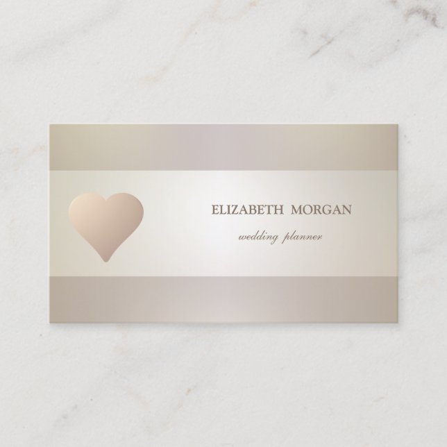 Carte De Visite Élégant Chic Sophistiqué, Coeur Or Rose (Devant)