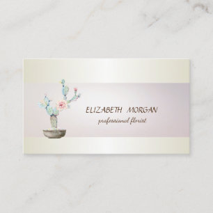 Carte De Visite Elégant Chic Stripe Aquarelle Cactus Succulent