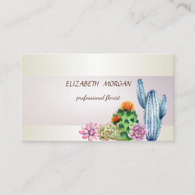 Carte De Visite Elégant Chic Stripe Cactus Succulent (Devant)